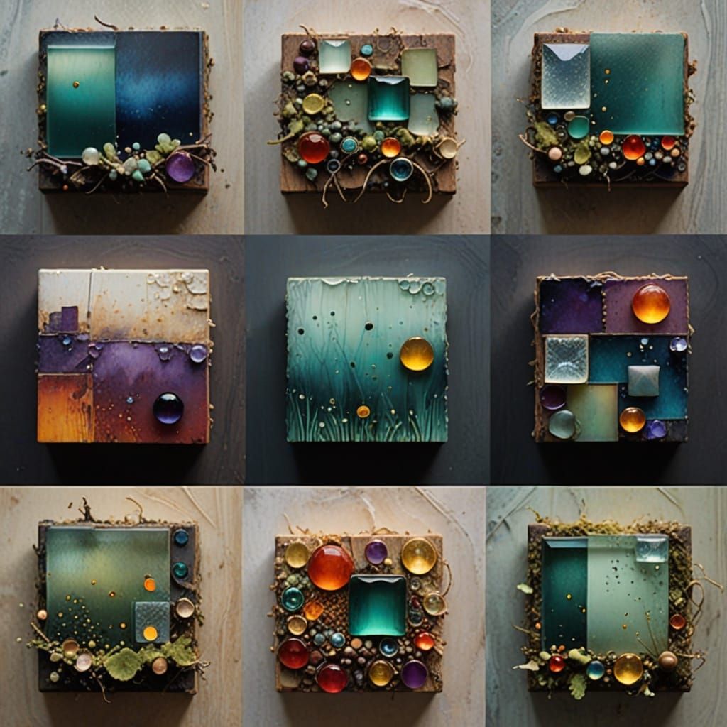 Squares: Whimsical Firefly Encounters in Mixed Media