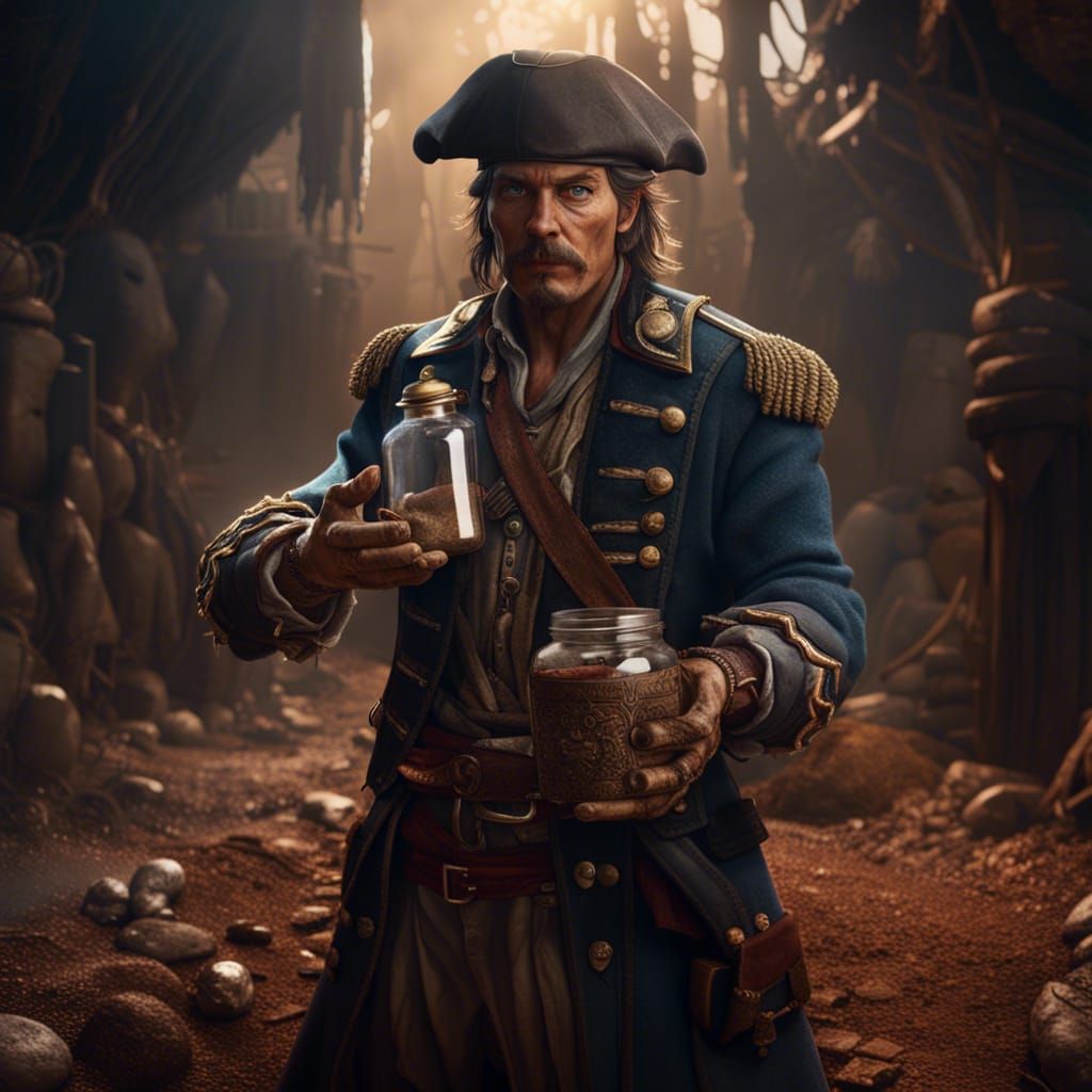 Captain Jack Holding Jar of Dirt