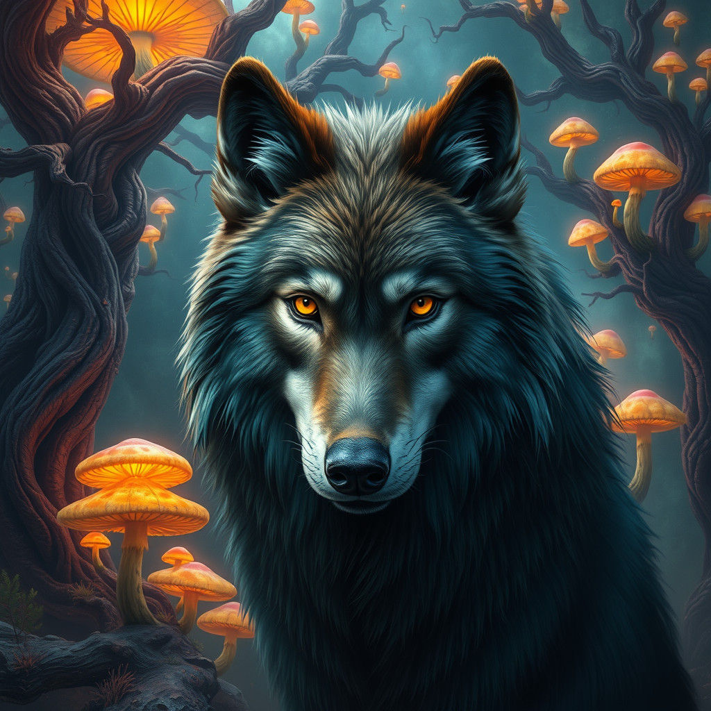 Majestic Wolf in Dreamlike Forest Concept Art