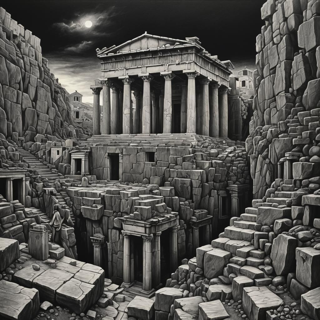 Dark Aesthetic Charcoal Drawing of Olympus, Greece