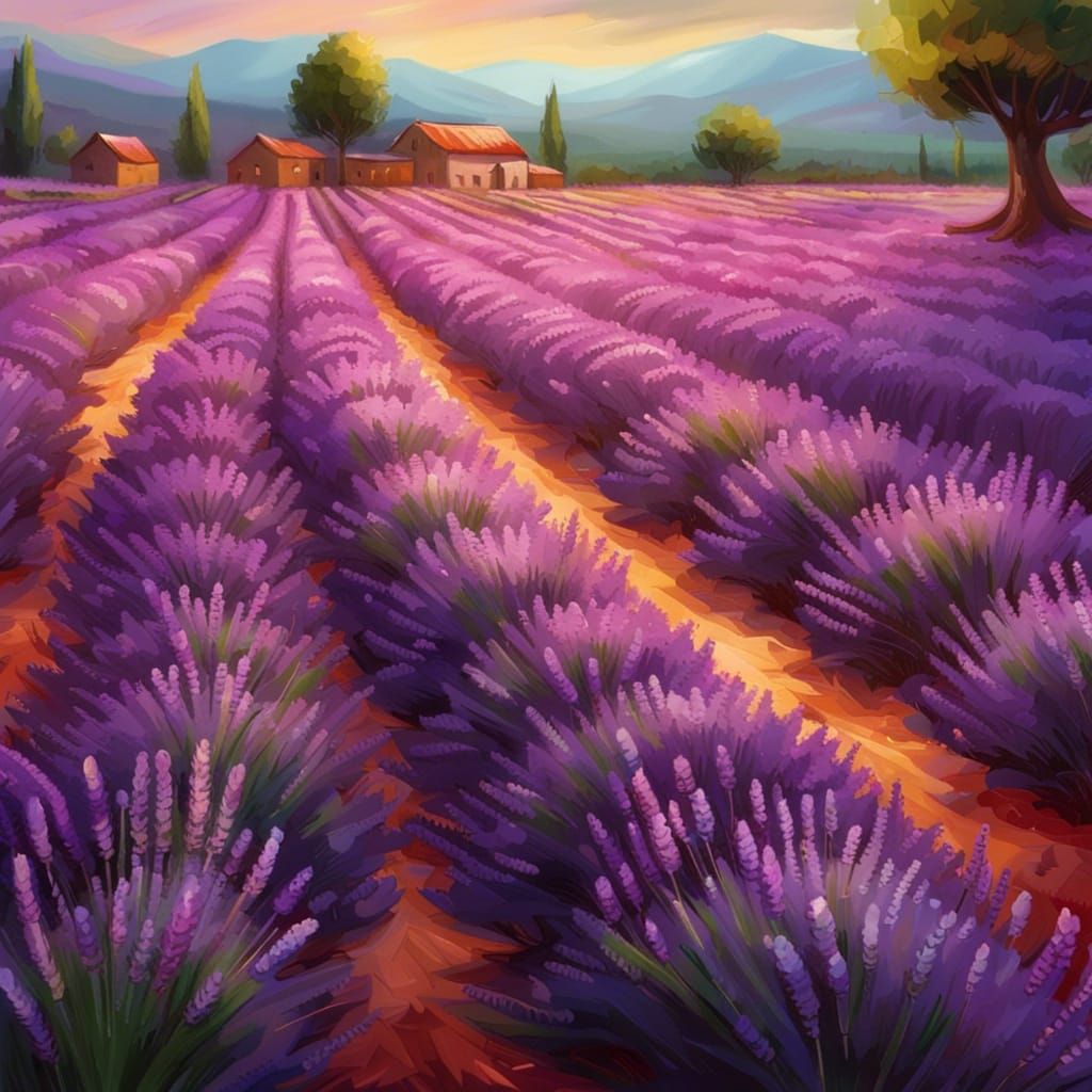 Lavender Field Digital Oil Painting in 8K