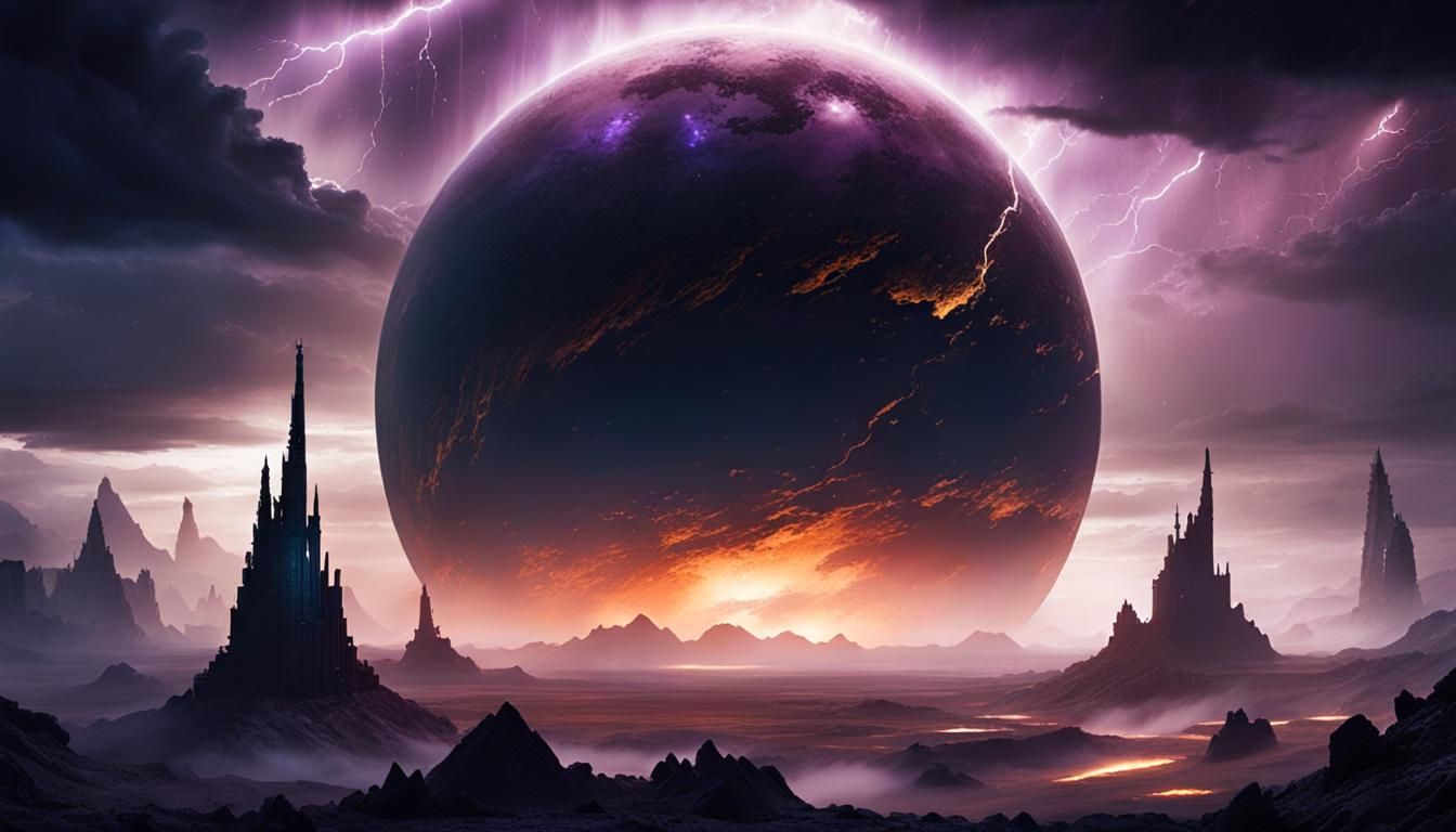 Eerie Ruins on Alien Planet in Digital Watercolor