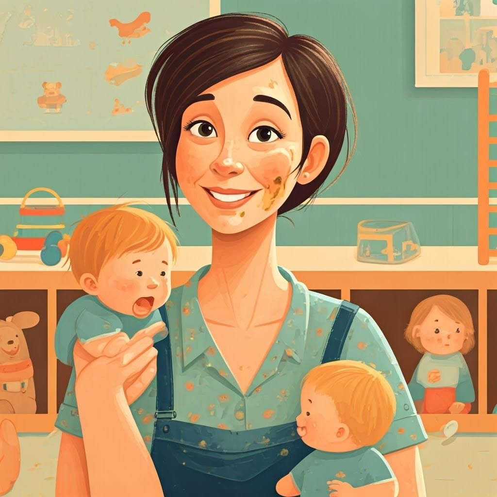 Nurturing Daycare Teacher Amidst Playful Chaos
