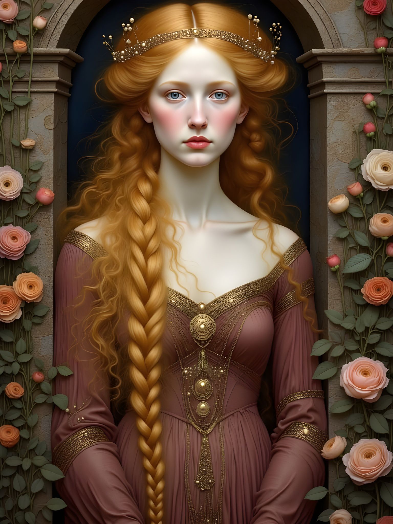 Celtic Beauty in Botticelli-Style Portrait with Roses