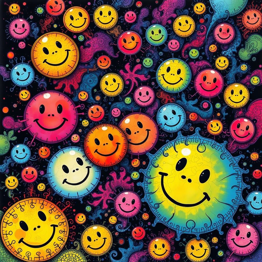 Vibrant Fractal Ink Painting of Positivity