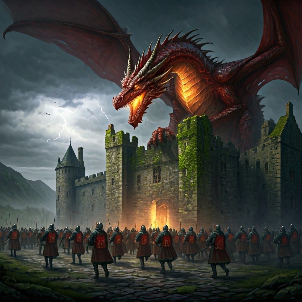 Crimson Dragon Descends on Scottish Castle