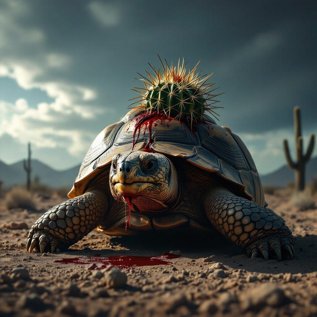 Tortoise in Anguish: A Dramatic Hyper-Realistic Image
