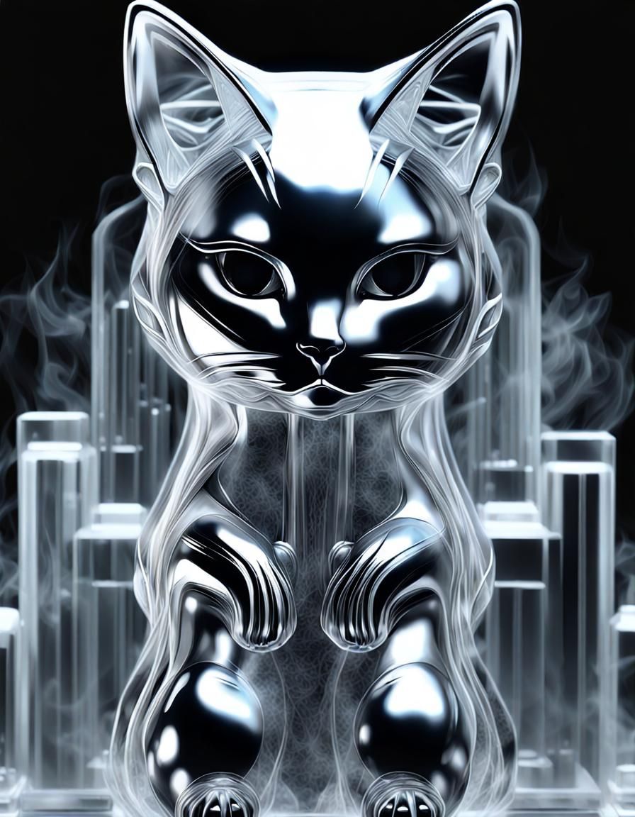 Crystalline Neko Materializing in Smoky Ghostly Form