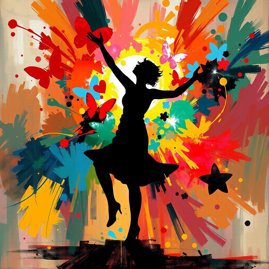 Vibrant Silhouette Dancing with Kandinsky-Style Energy