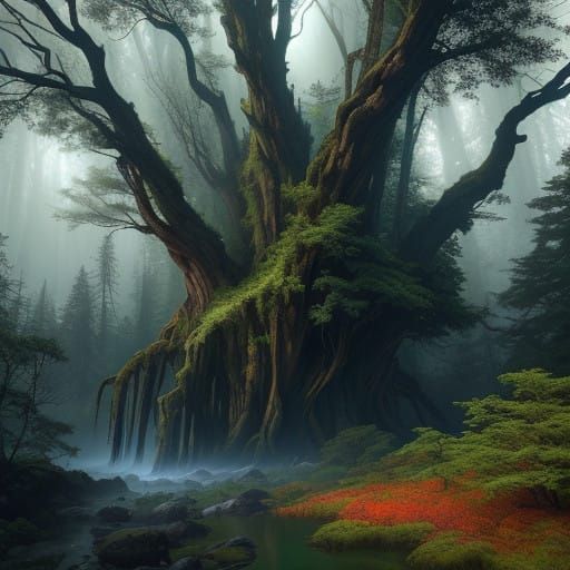 Majestic High Fantasy Tree in a Vibrant Forest Landscape