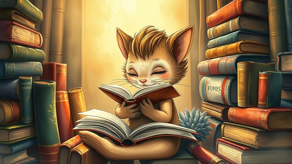 Whimsical Bookworm in Dreamy Watercolor Style