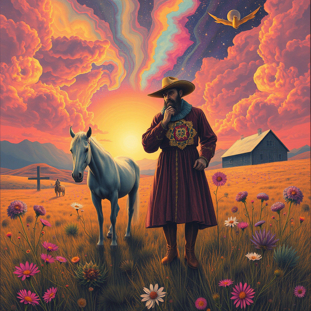 Psychedelic Post-Apocalyptic Preacher in Pointillism