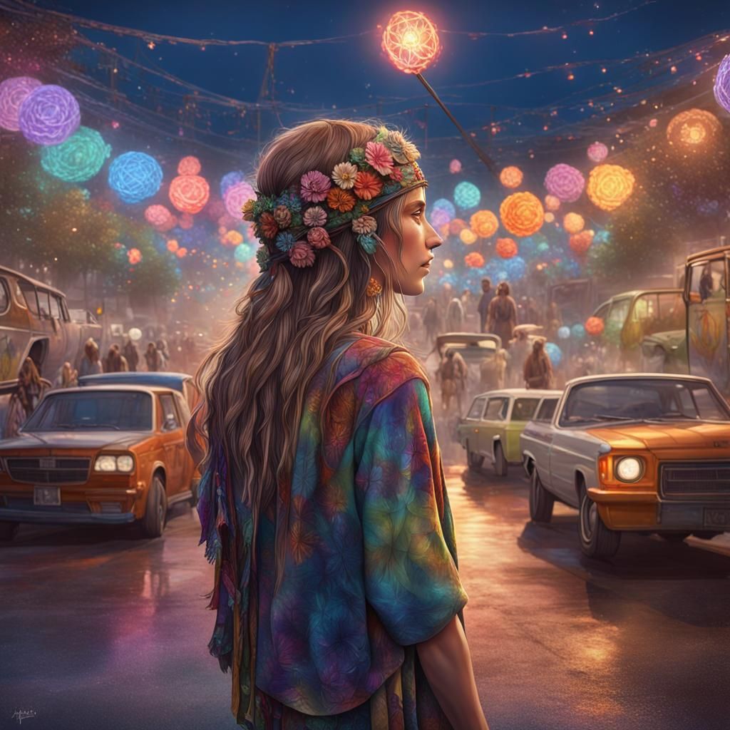 Hippie and Fairy Portrait in Art Nouveau Style