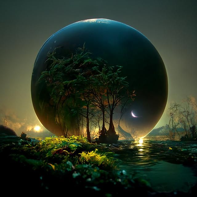 Glowing Planet Over Mystical Woods: Photoillustration