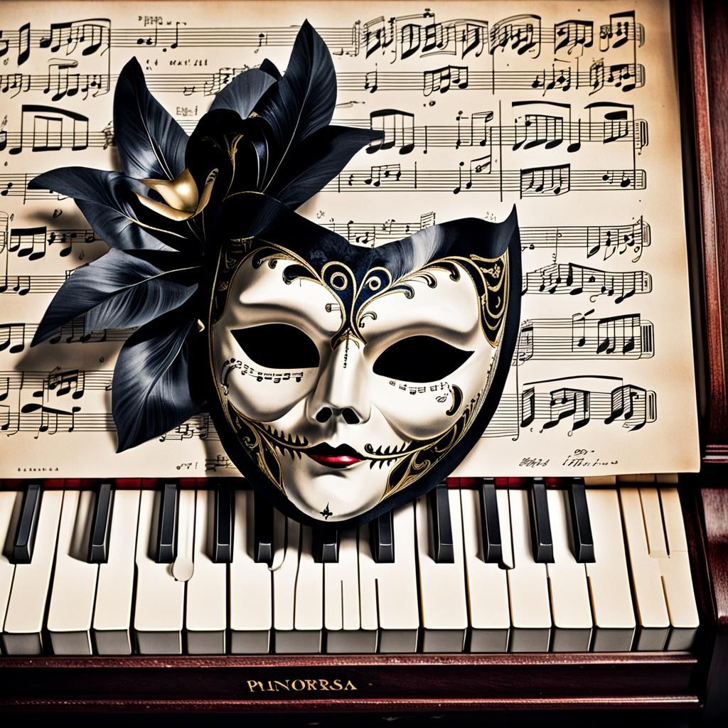 Phantom of the Opera Mask on Piano Sheet Music