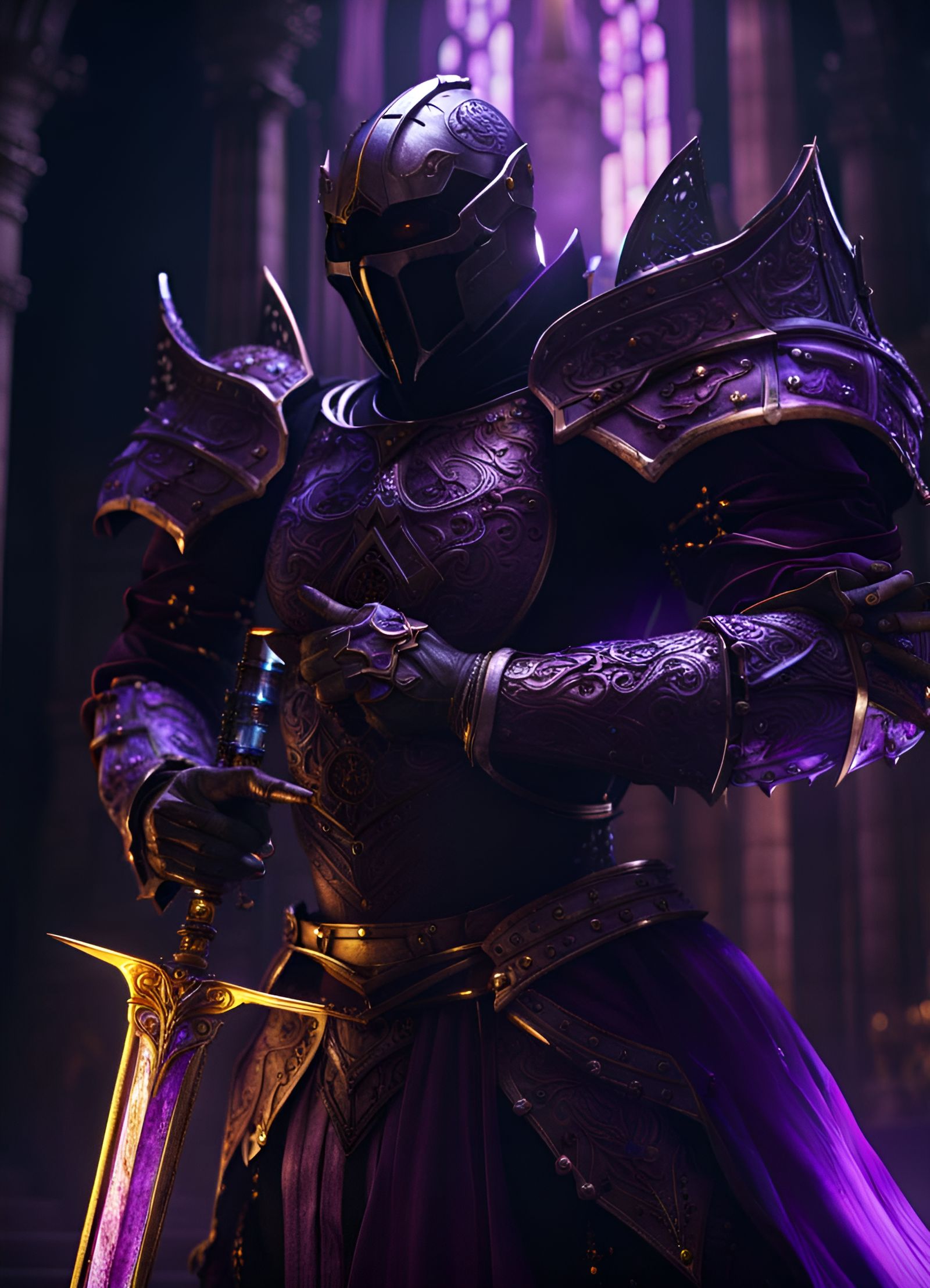 Gothic Knight with Sword in Dark Fantasy Style