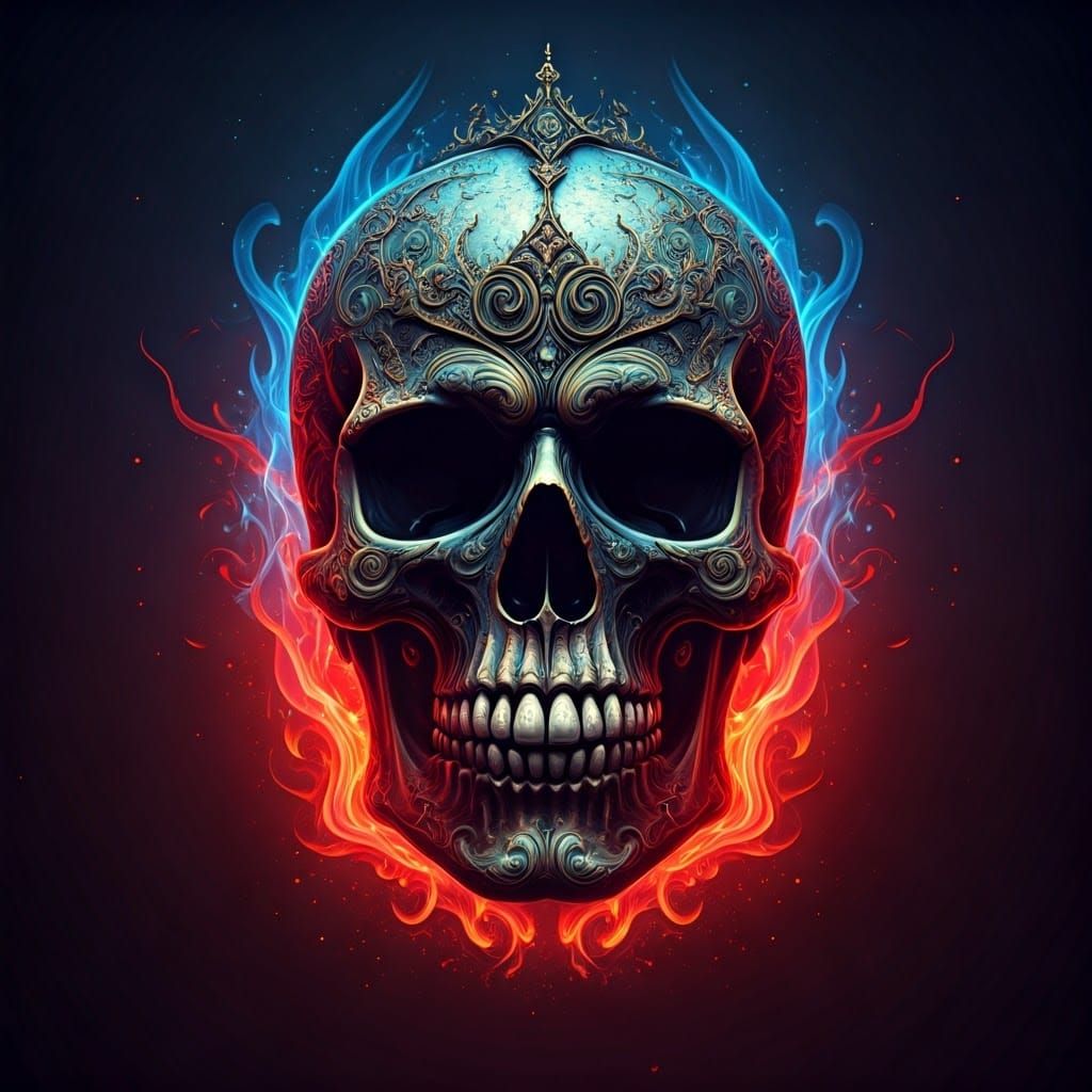Ornate Flaming Skull with Crown: Photorealistic Gothic Art