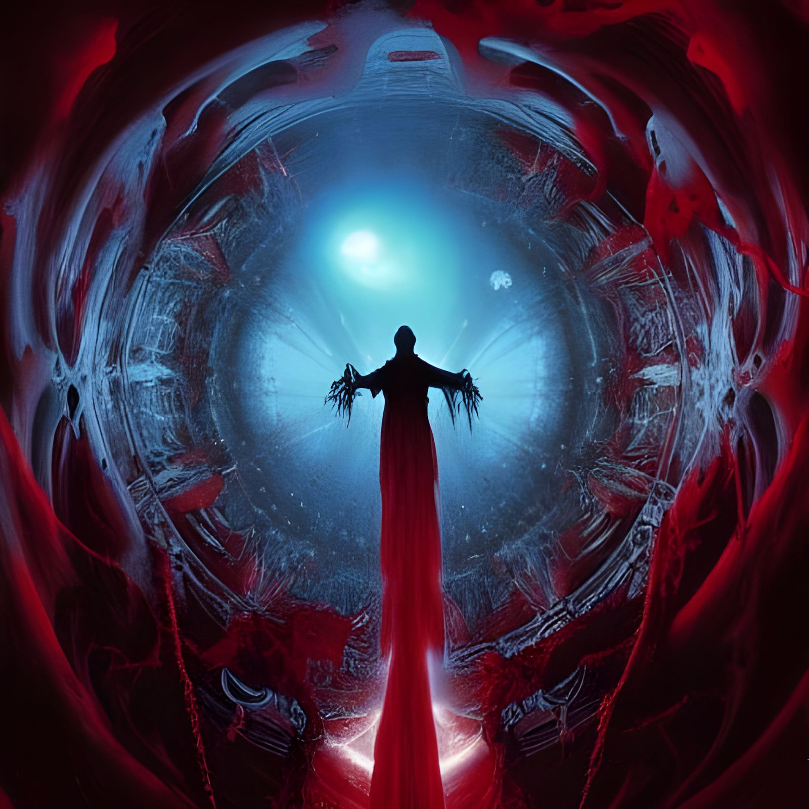 Crimson Nebula in Dark Void: Gothic Horror Art