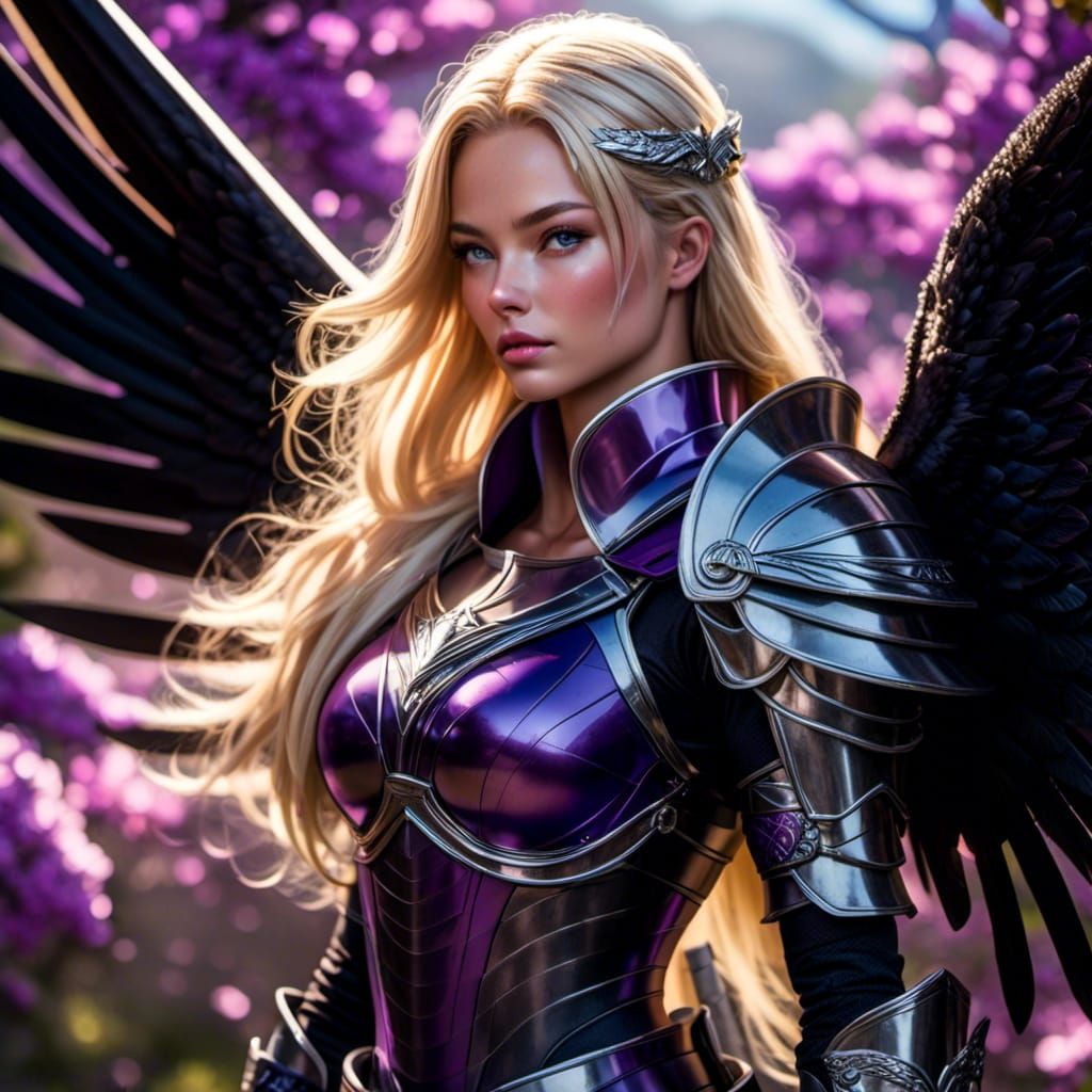 Female Knight with Angel Wings in Neon Armour