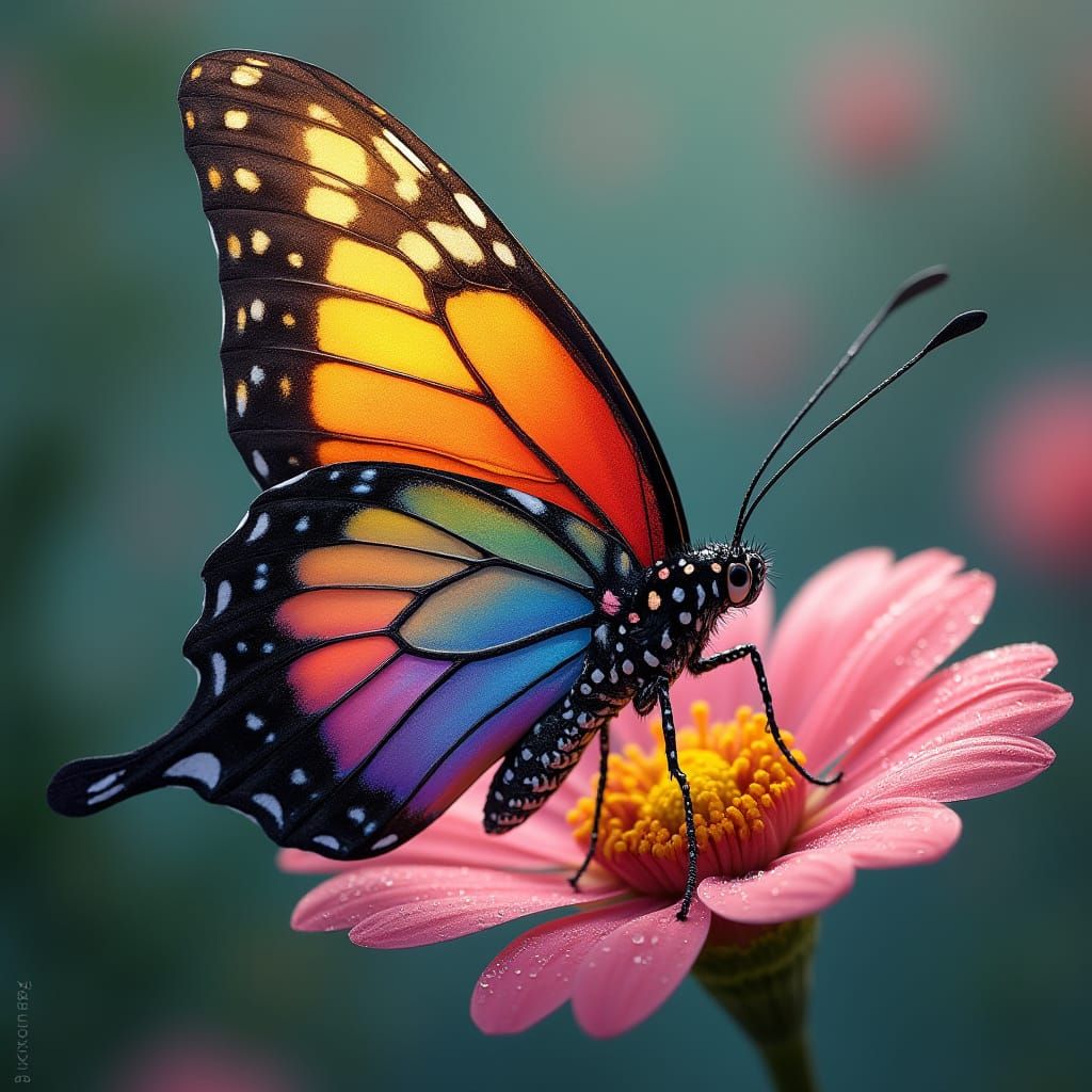 Rainbow Butterfly Art with Iridescent Wings