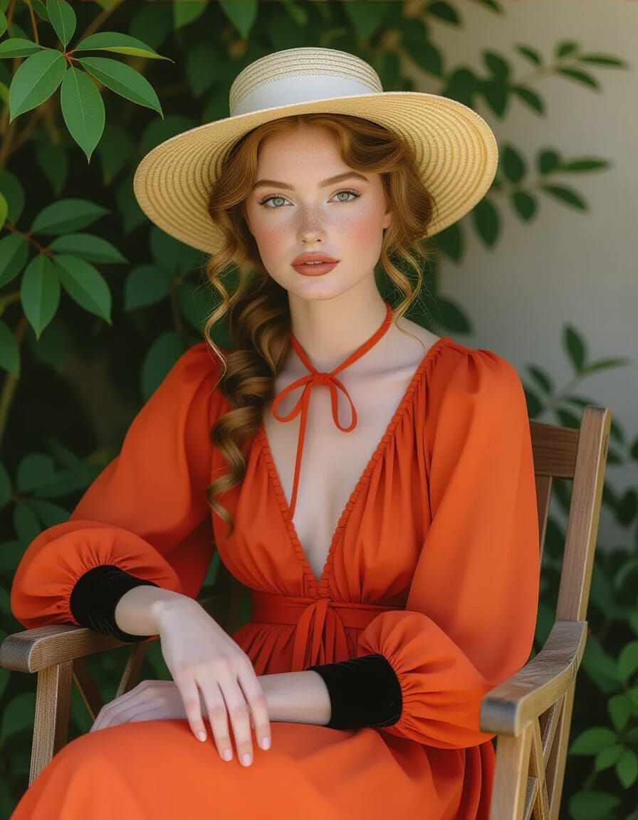 Woman in Reddish-Orange Dress in Natural Light Painting