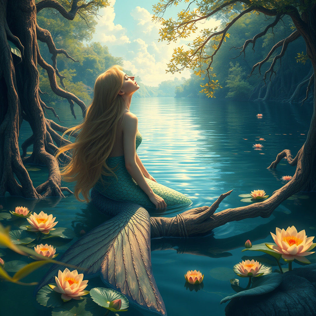 Mystical Mermaid Basks in Sunset Glow