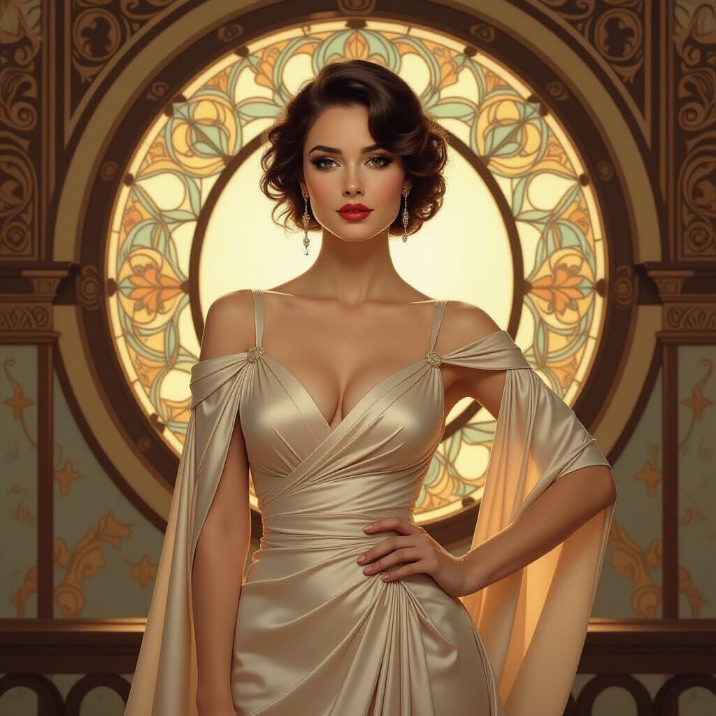 Elegant Woman in Pre-Raphaelite Style Gown