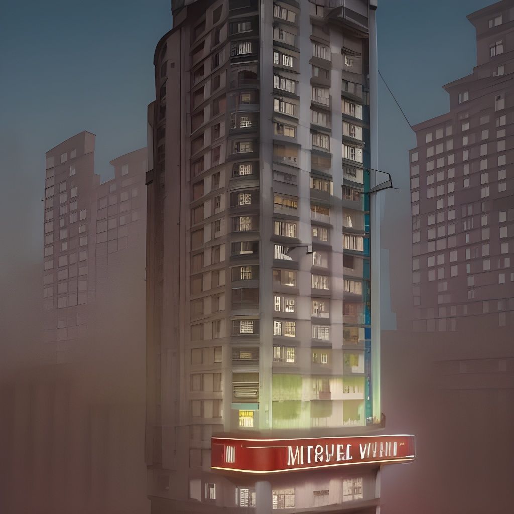 Neon Soviet Apartment Building in Digital Art Style