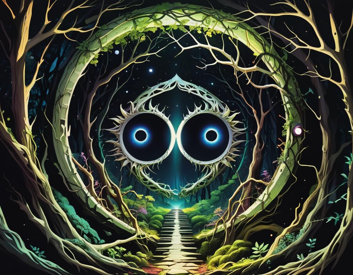 Surreal Weirdcore Arcology with Moon Portal