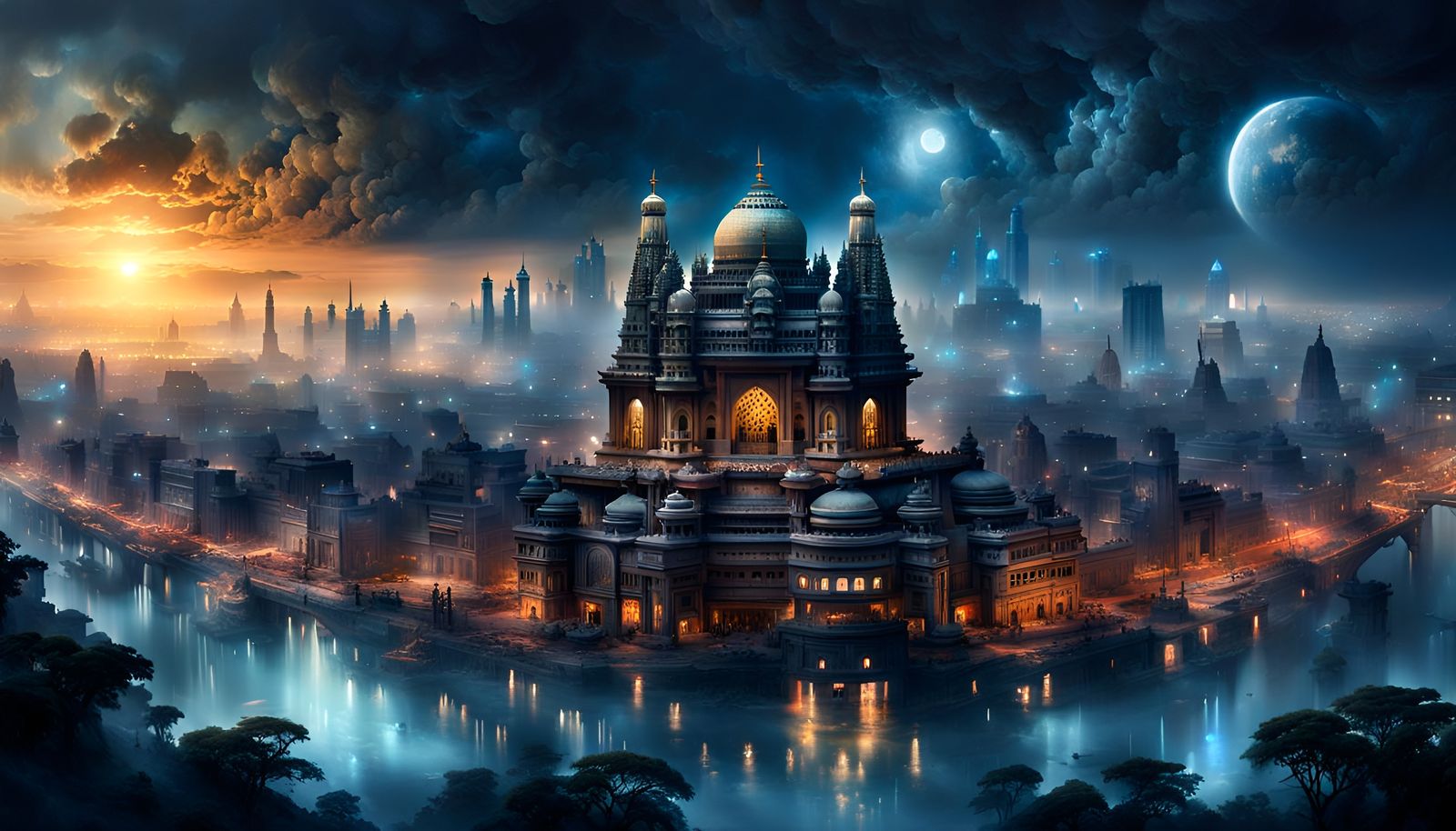 Night Sky Over Indian Metropolis: Digital Illustration