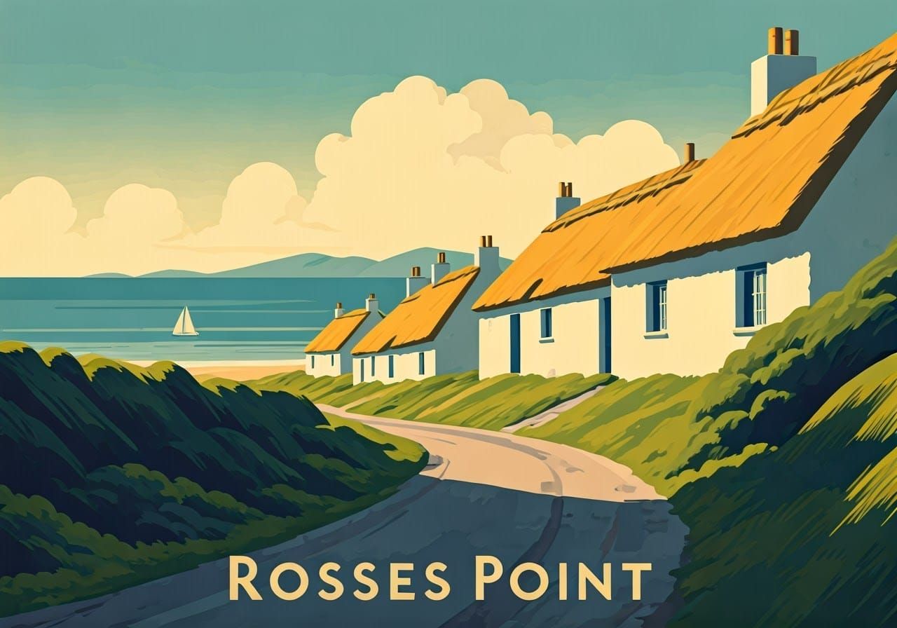 Vintage Art Deco Poster of Rosses Point Seaside Village