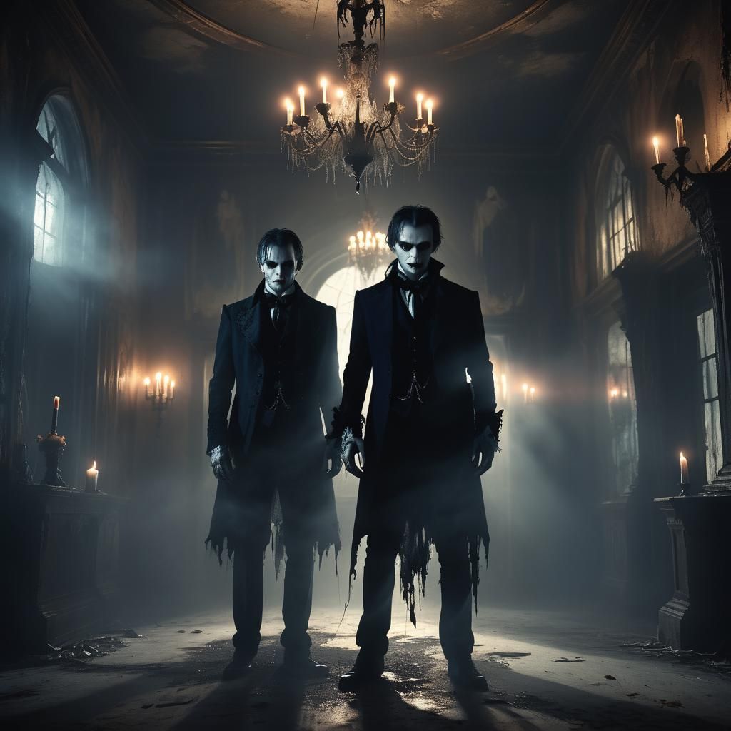 Vampire in Decaying Mansion: Dark Gothic Digital Art