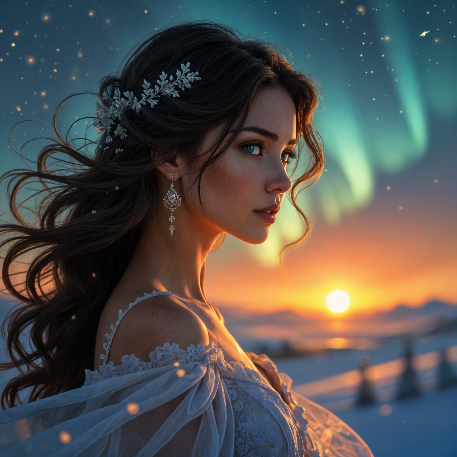 Aurora Borealis Double Exposure Art Nouveau Portrait