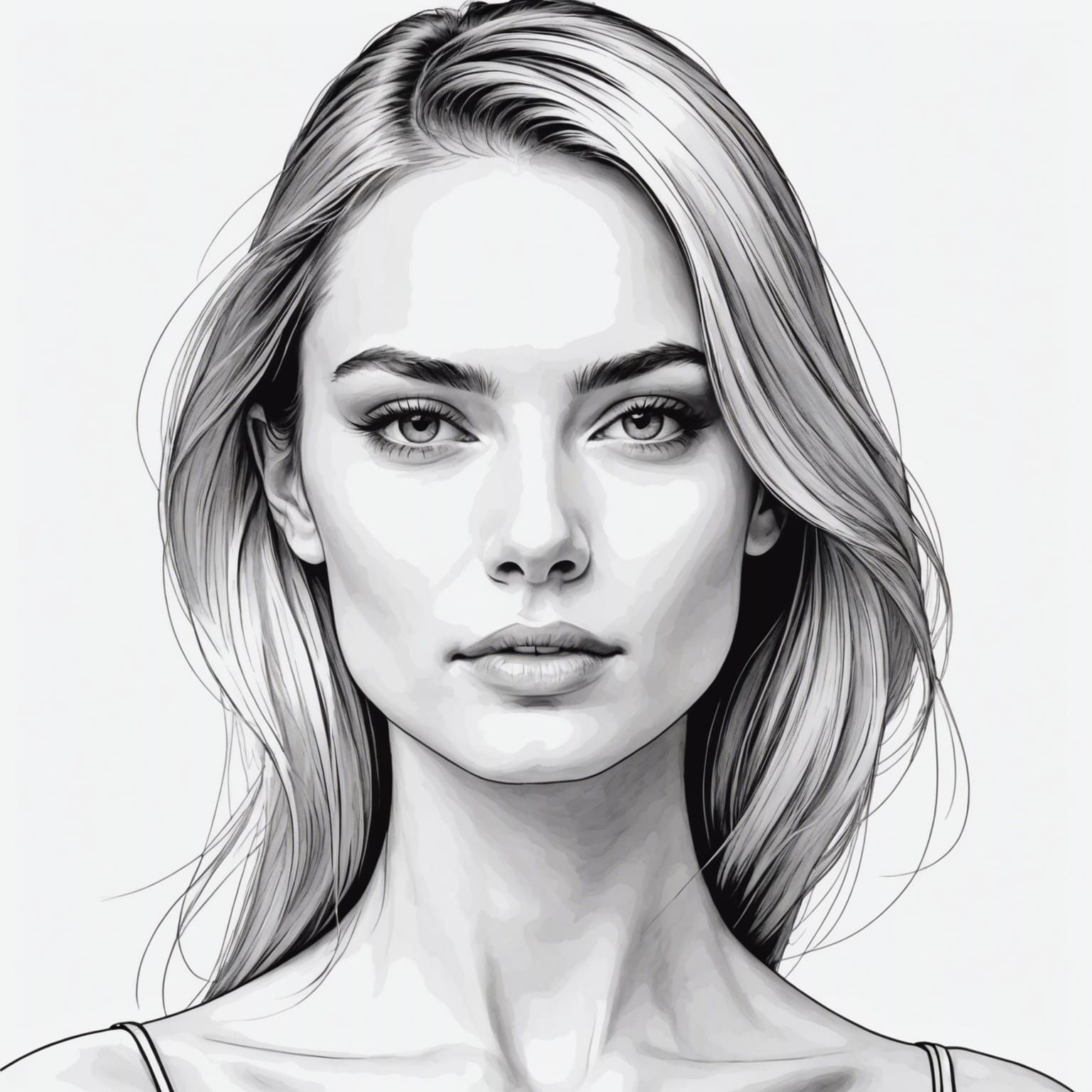 Minimalist Line Art: Woman Portrait in Black and White