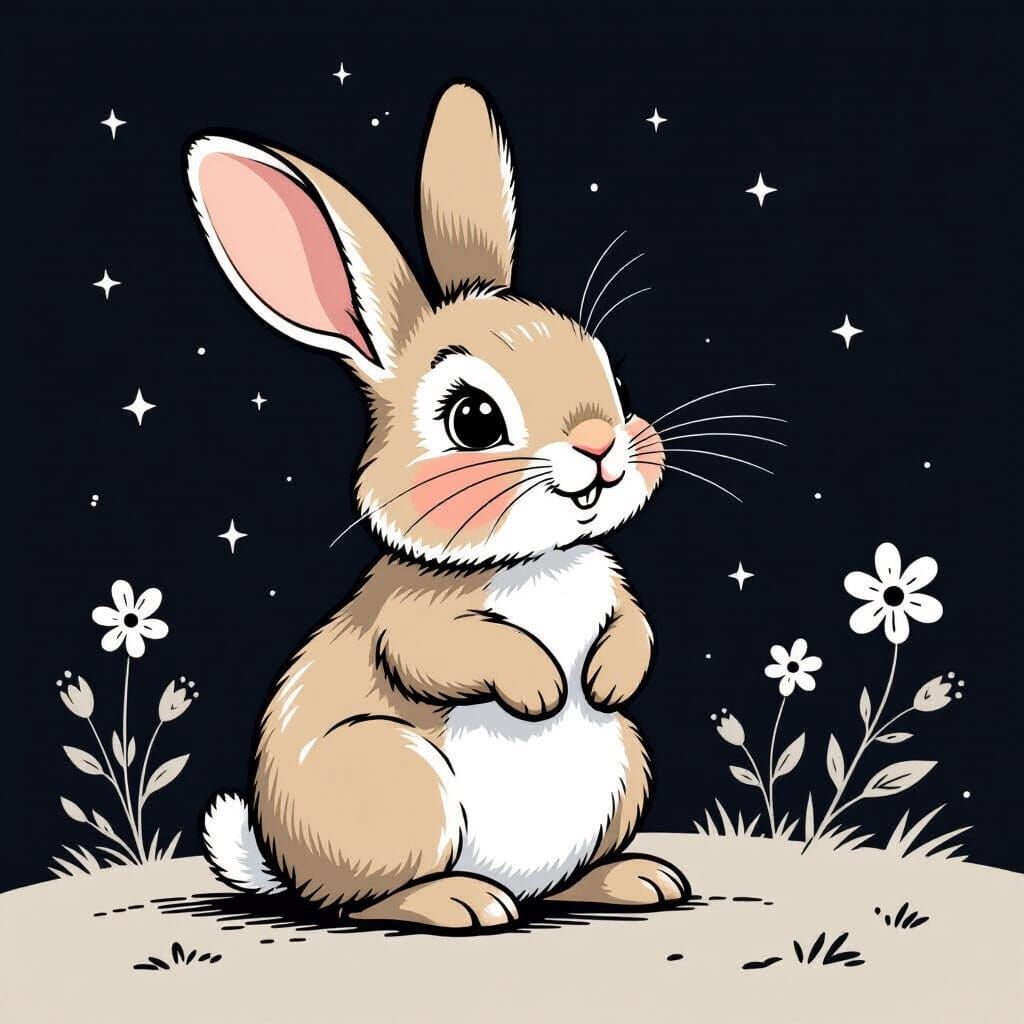 Rabbit Coloring Page in Whimsical Line Art Style