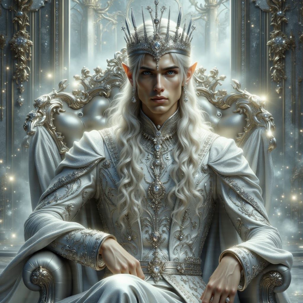 Elf King on Silver Throne in Art Nouveau Punk
