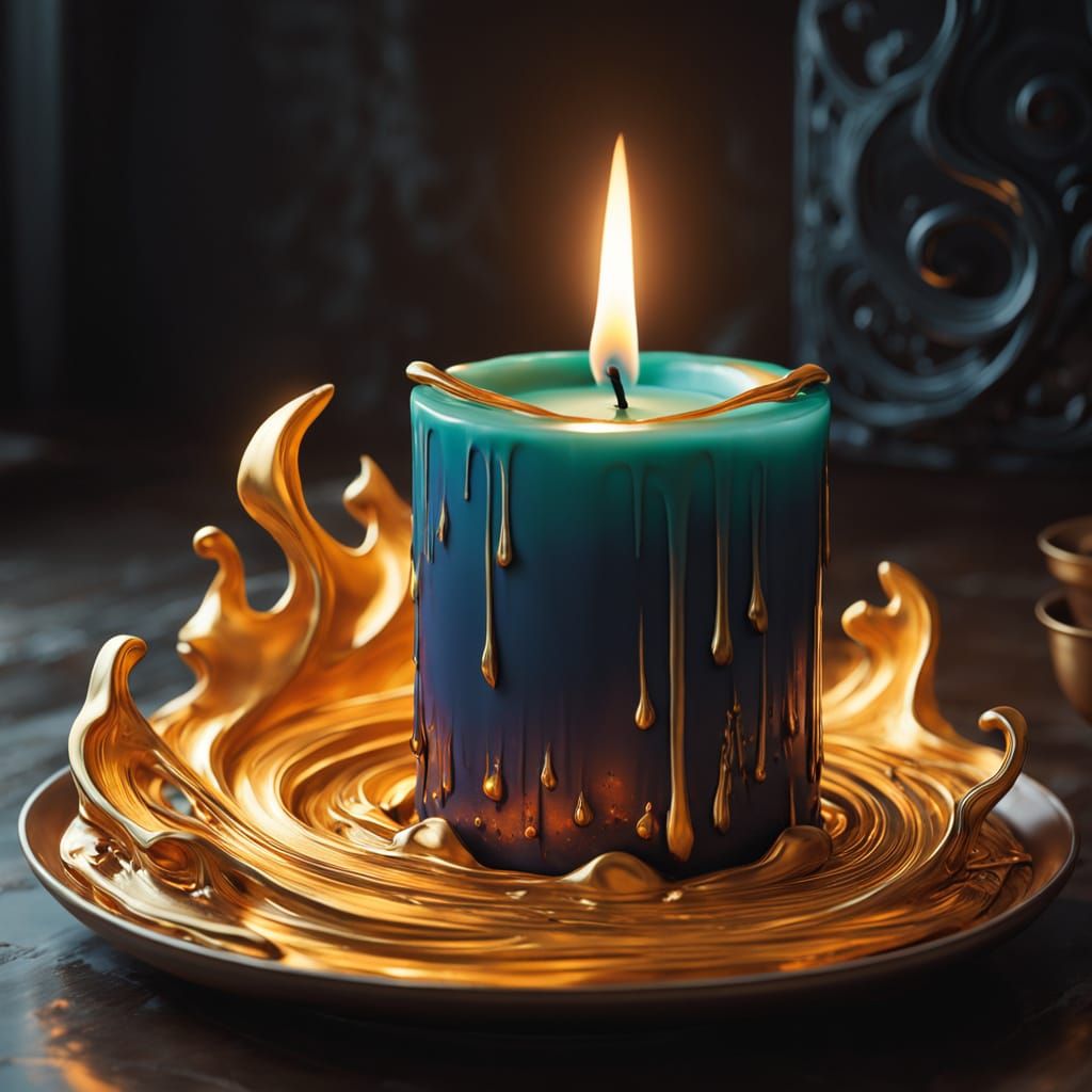 Golden Candle Flickers in Mystical Darkness