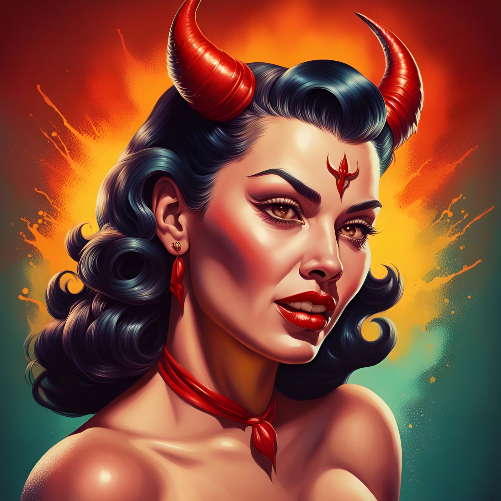 Devil Woman Pinup Portrait in 1950s Style