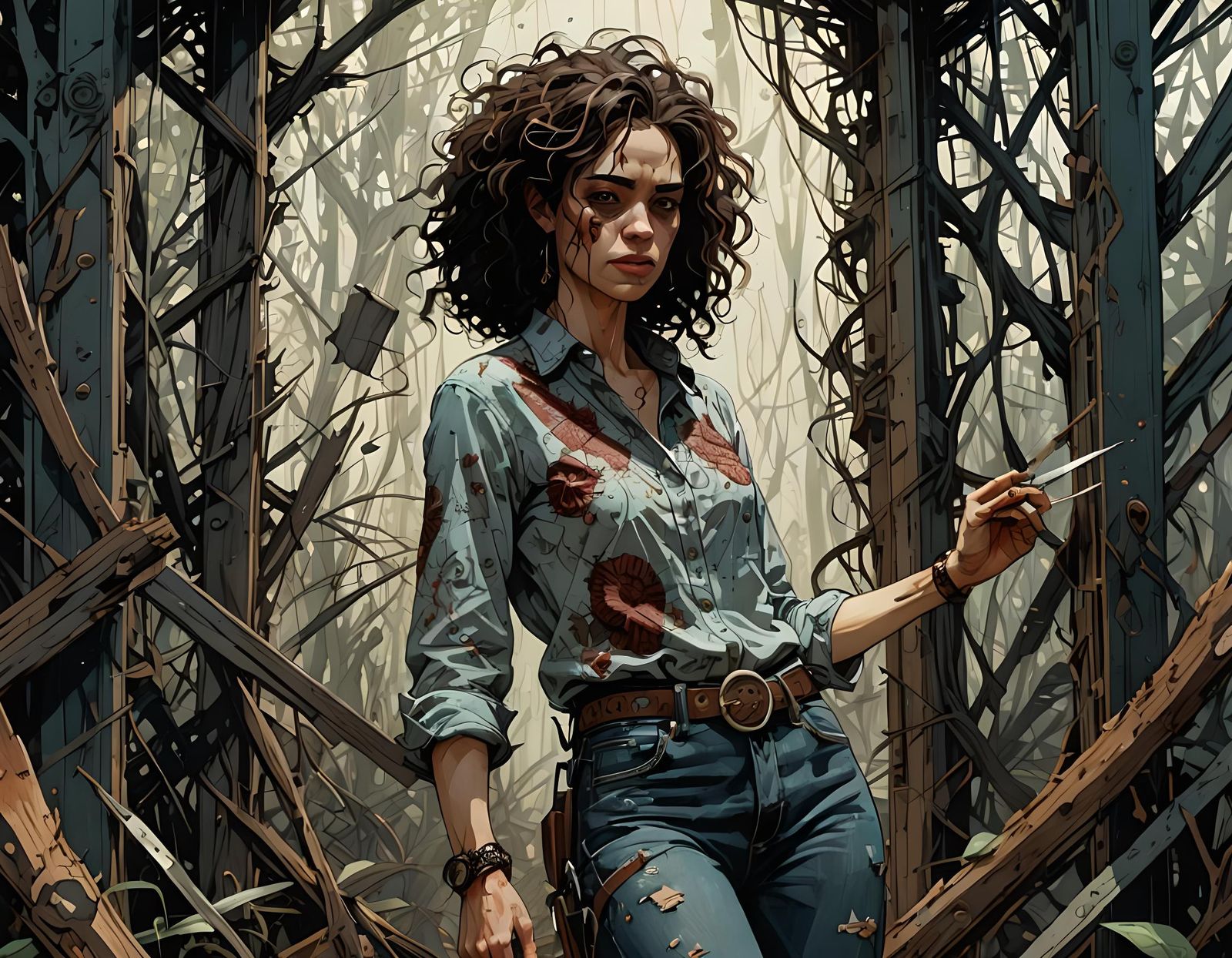 Barefoot Woman with Dark Hair, Digital Art