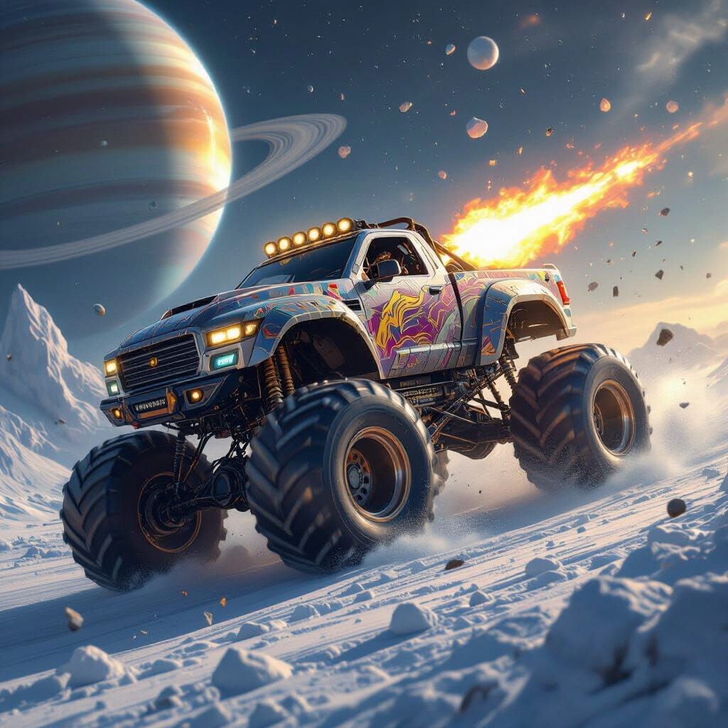 Monster Truck Races Across Saturn in Fantasy Style