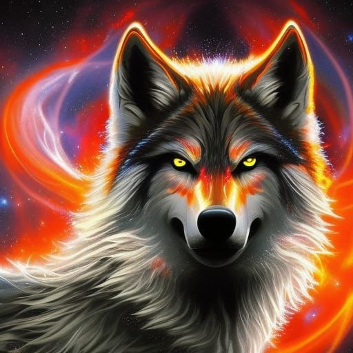 Fiery Spirit Wolf Digital Painting in High Definition