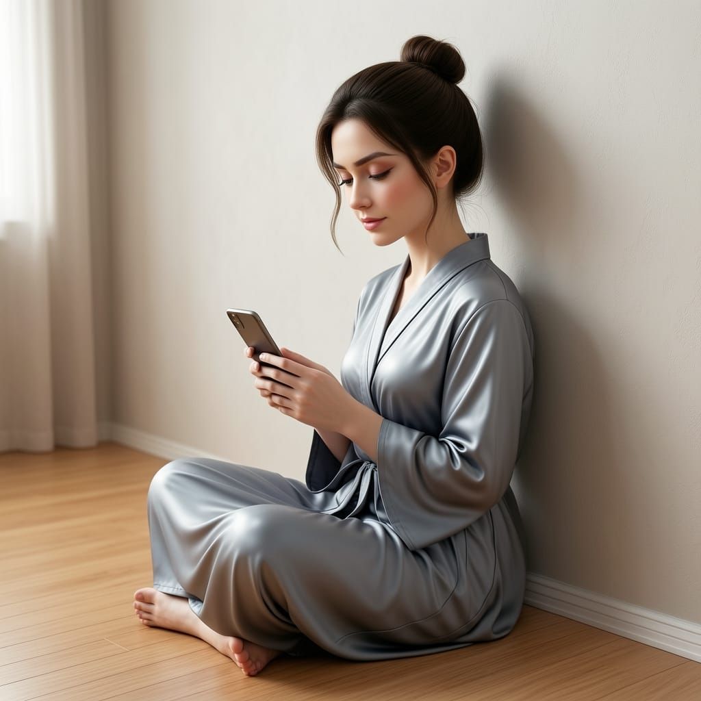 Woman With Heart-Shaped Face Using Smartphone