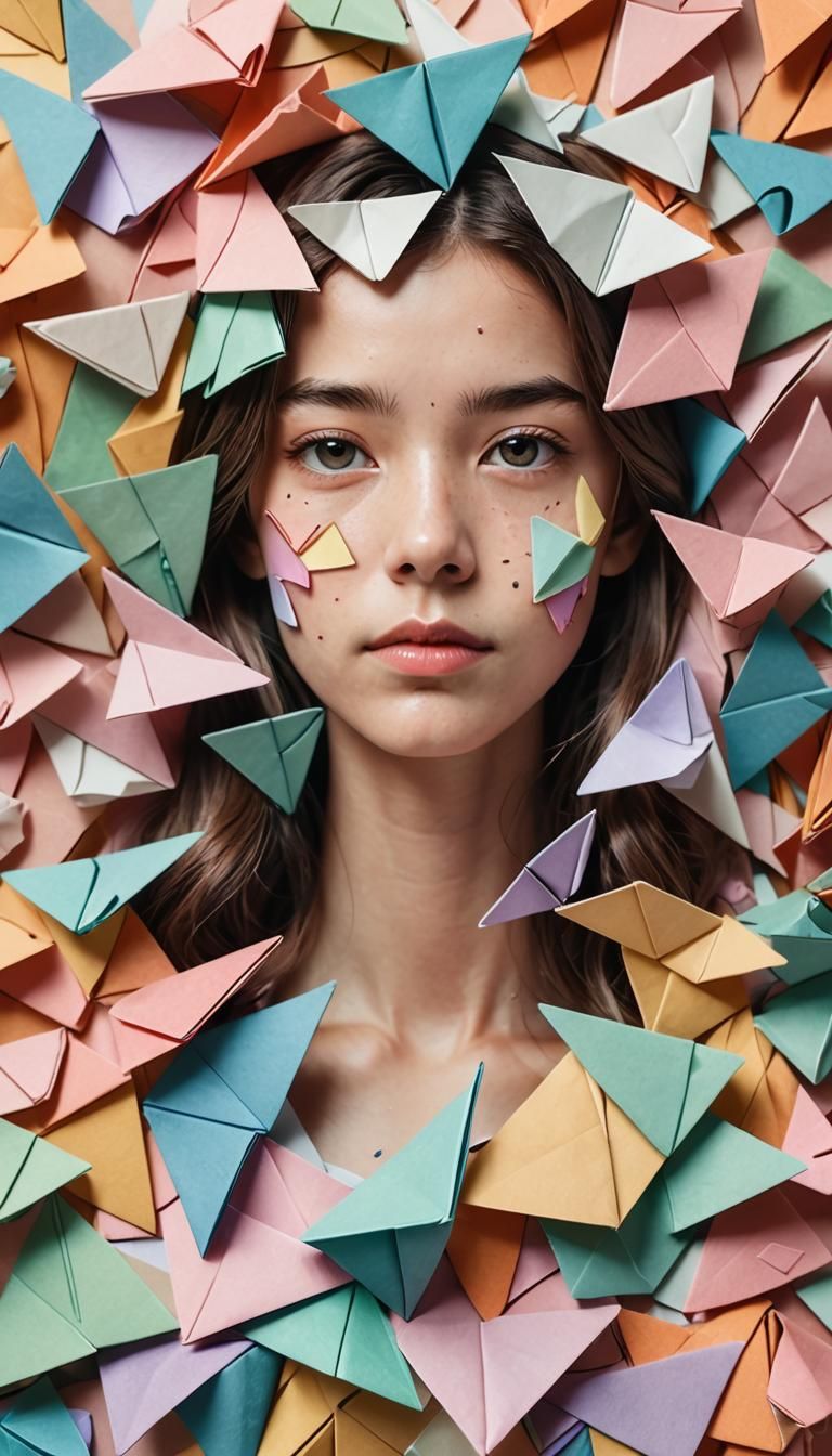 Girl Portrait with Origami in Soft Focus