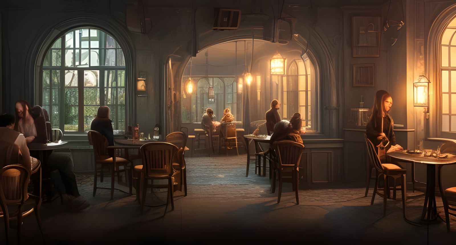 Detailed Night Cafe in Hyper-Realistic Digital Art