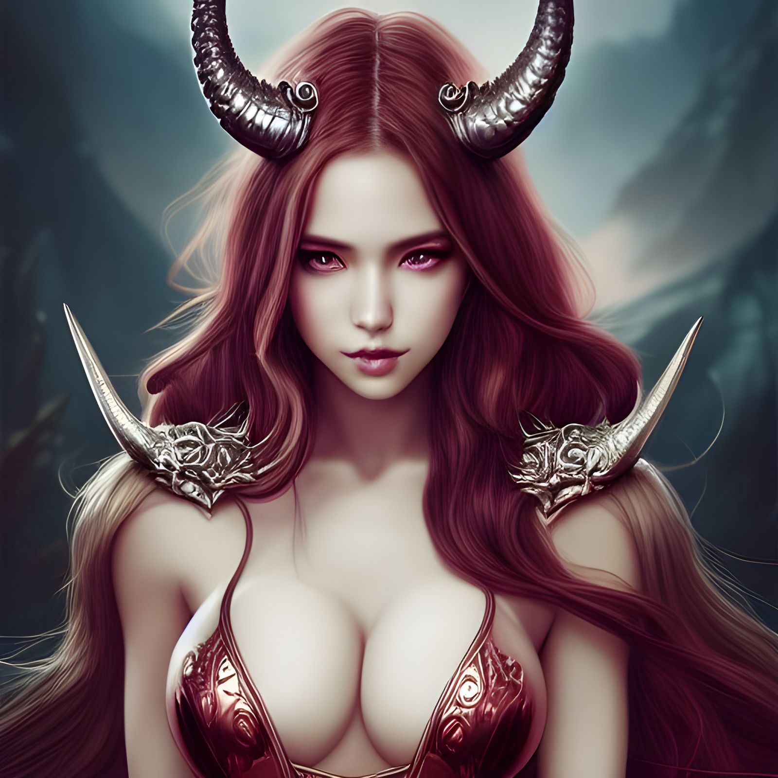 Fantasy Princess with Dragon Horns in Detailed Armor