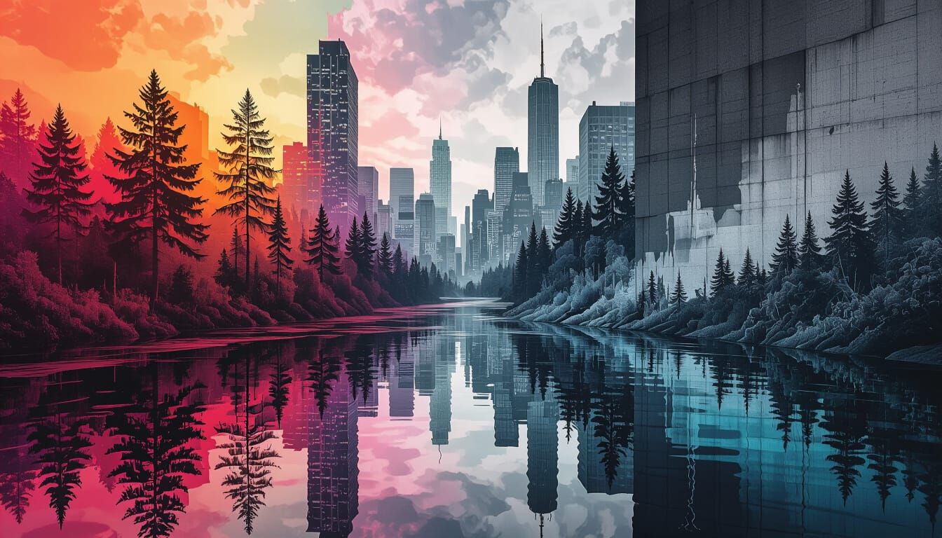 Surreal Nature and City Collage in Abstract Style