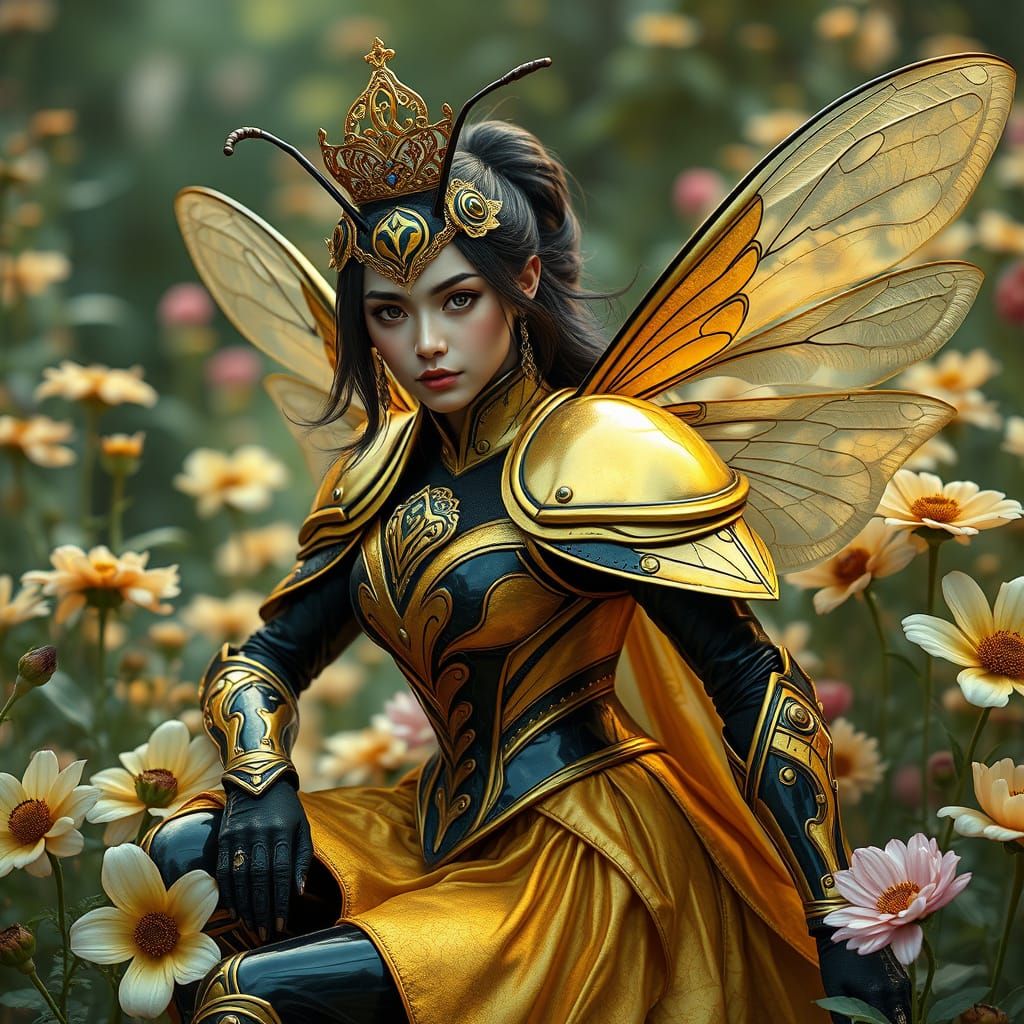 Bumblebee Fae Queen in Iridescent Armor