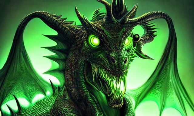 Detailed Dragon with Glowing Green Eyes