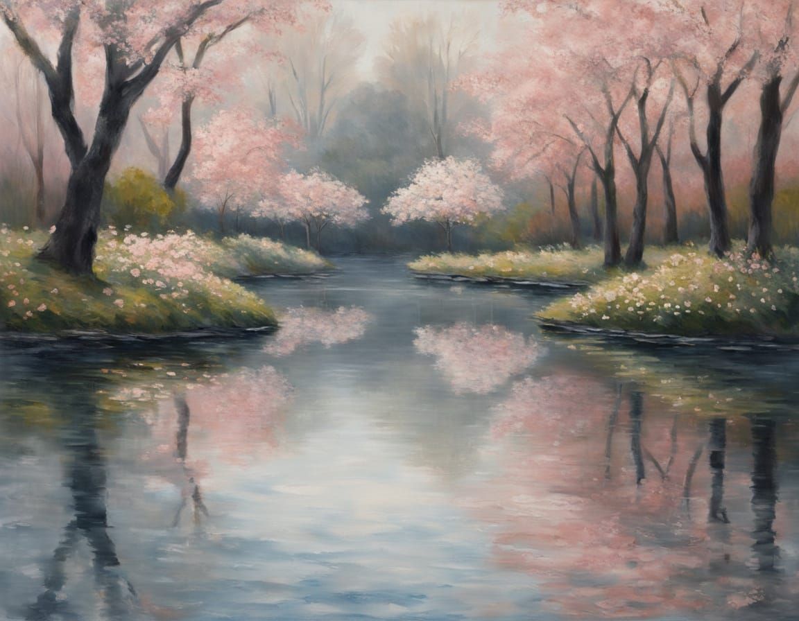 Cherry Blossom Grove in Impressionist Splendor