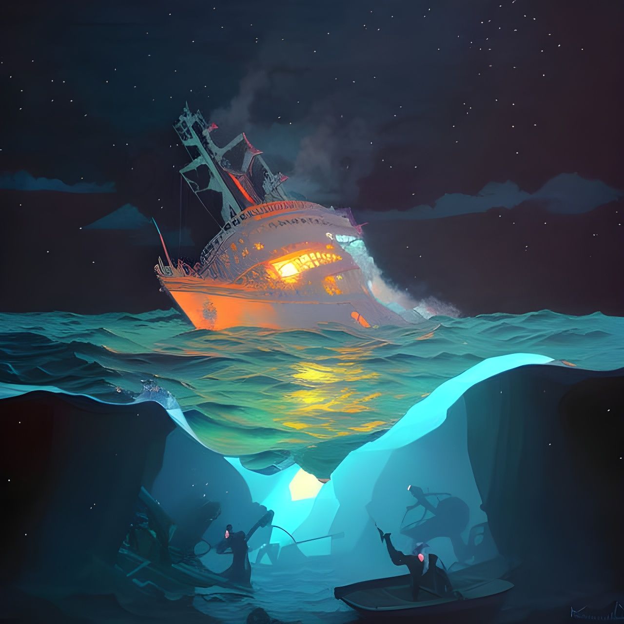 Sinking Ship in Bermuda Triangle, Fine Art